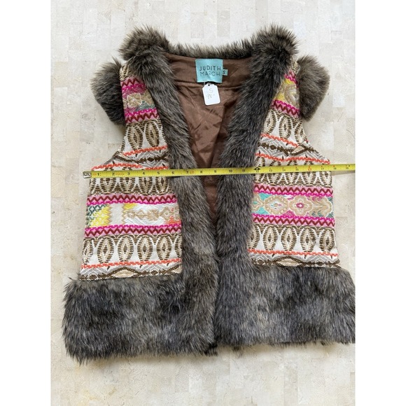 Judith March Vtg Vest Faux Fur Trim Western Embroidered Boho Hippie Size S - Picture 2 of 7